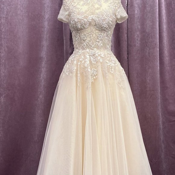 OFF WHITE PROM PARTY WEDDING BRIDAL FORMAL A-LINE ROSE-FILLED TEA DRESS A1026S - Picture 9 of 10